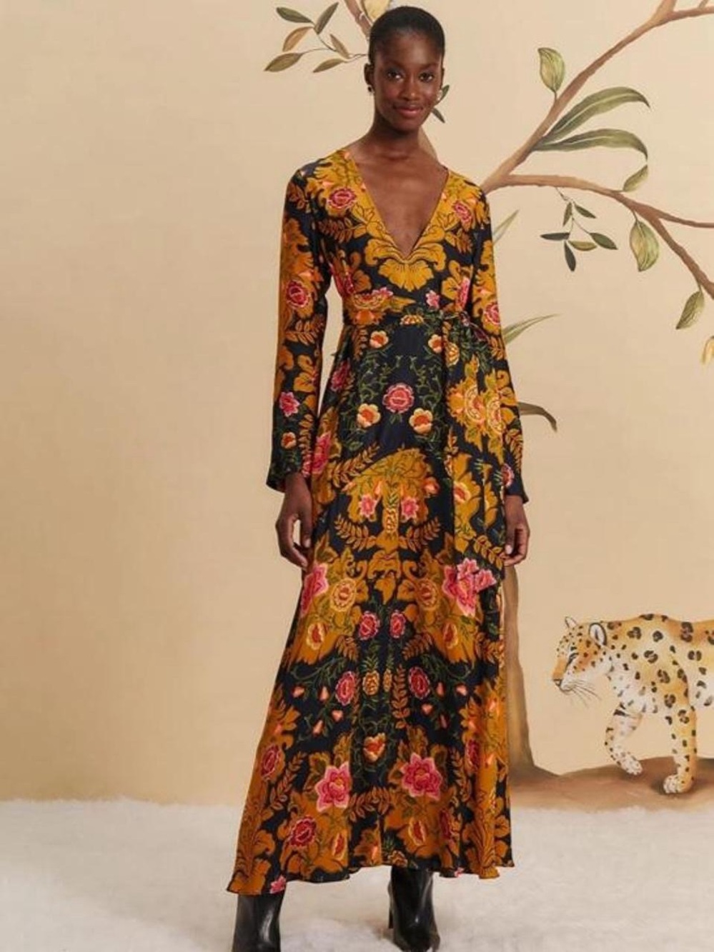NWT FARM RIO Black Arabesque Floral Maxi Dress